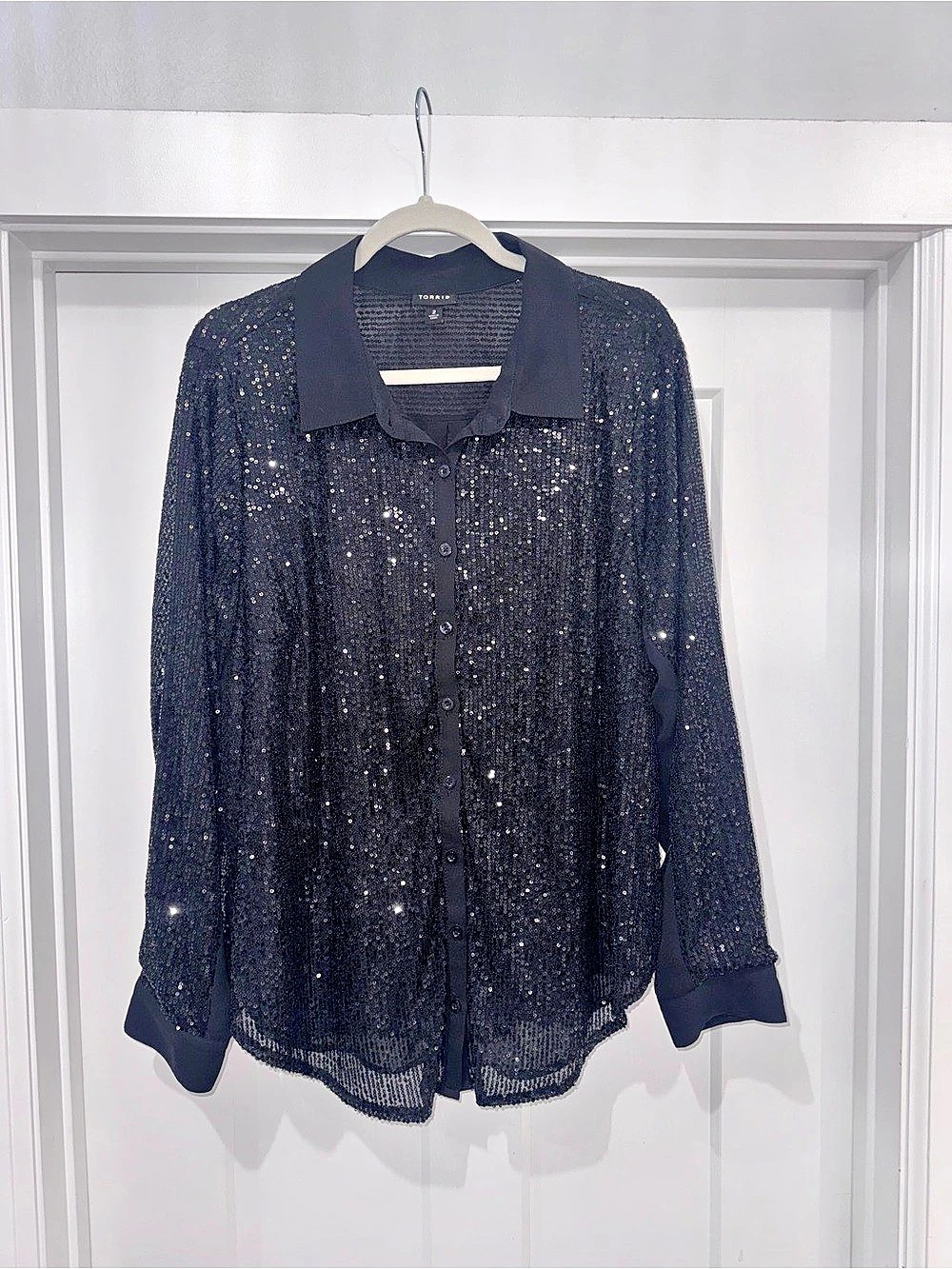 TORRID Sequin Button-Up Tunic Shirt Black